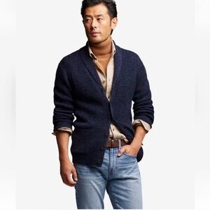 Line of Trade MENS Shetland Wool The Dockside Shawl Cardigan Navy Blue Large